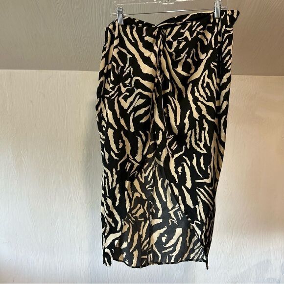 Missguided Zebra Tiger Animal Print Satin Midi Knee Length High Split Skirt - Picture 7 of 12